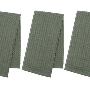 Olive Green Waffle Bathroom Hand Towels Set