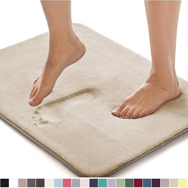 GORILLA GRIP Original Thick Memory Foam Bath Rug, 24x17, Cushioned Soft Floor Mats, Absorbent Premium Bathroom Mat Rugs Rugs, Machine Washable, Luxury Plush Comfortable Carpet for Bath Room, Champagne