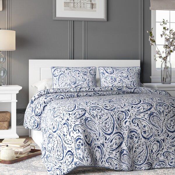 Osbaldo Navy/White Standard Cotton 180 TC Coastal 3 Piece Duvet Cover Set