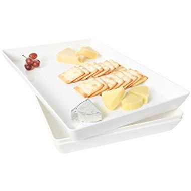Youngever 3 Pack Plastic Serving Trays, Serving Platter for Parties, Sturdy ABS material, White Color, 15 inch x 10 inch