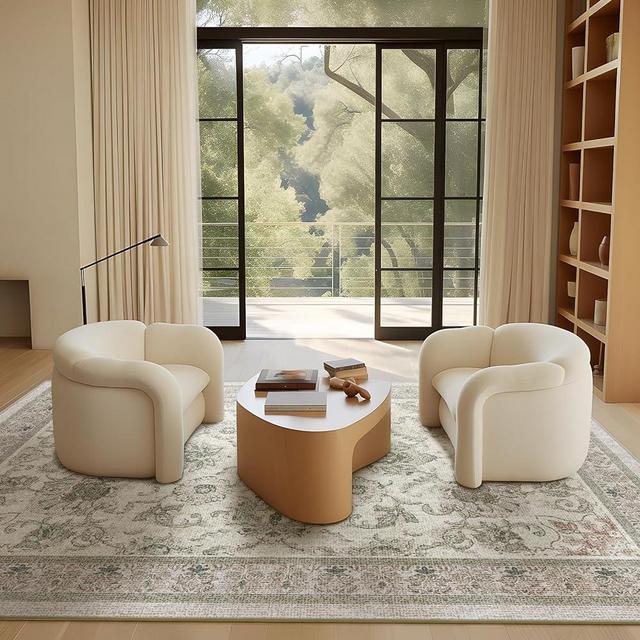 Phantoscope Vintage Collection Area Rug 8'x10' - Large Living Room Rug - Washable Rug Boho Rugs Non-Slip for Bedroom Dining Room, Low-Pile Floor Carpet Distressed Accent Rug, Beige/Neutral