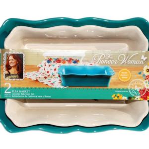 THE PIONEER WOMAN - The Pioneer Woman Flea Market 2-Piece Decorated Rectangular Ruffle Top Ceramic Bakeware Set