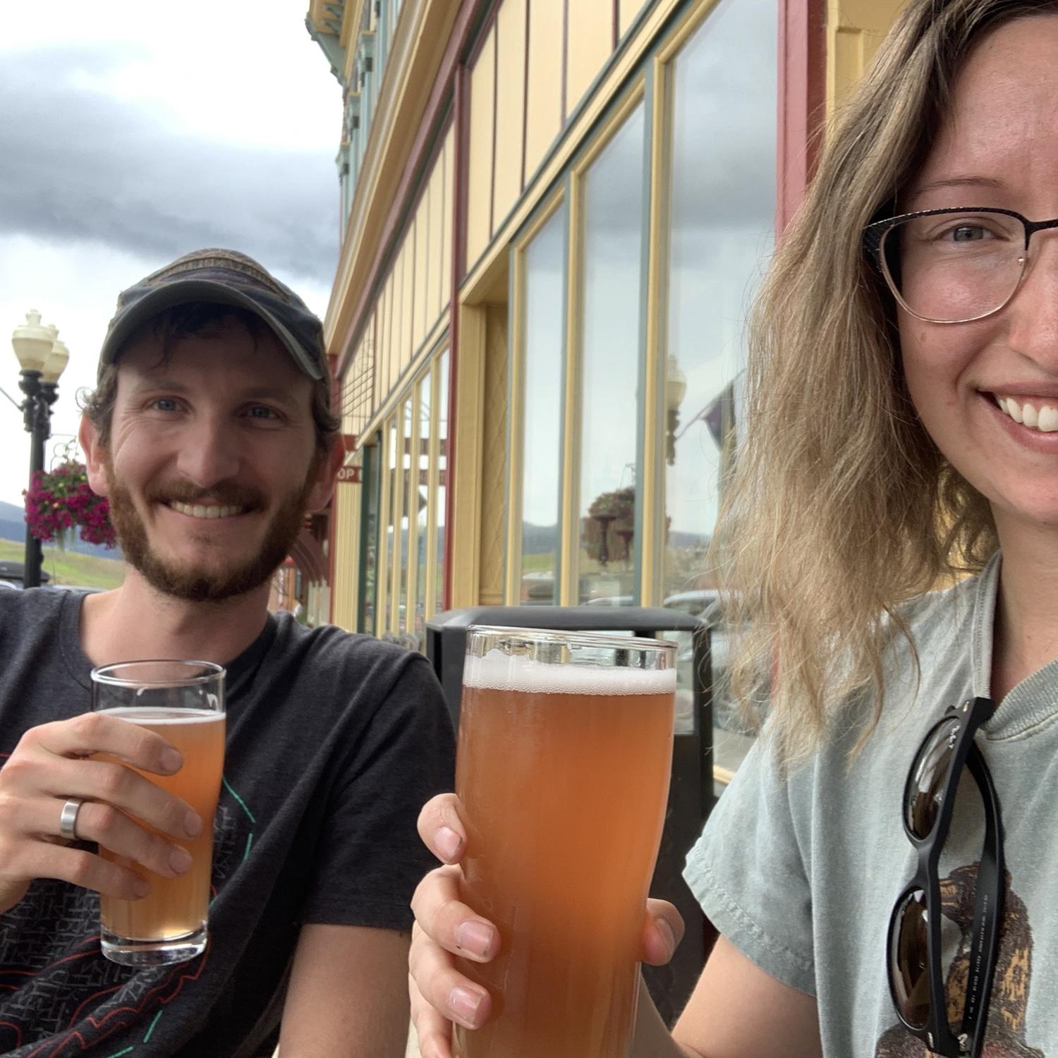 having a beer at our favorite brewery. Philipsburg Brewery. August 2023