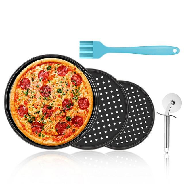 Pack of 3 Size Pizza Pans Set, Non-Stick Pizza Baking Trays with Holes for Kitchen Home Restaurant (12 Inch, 11 Inch, 9.6 Inch)