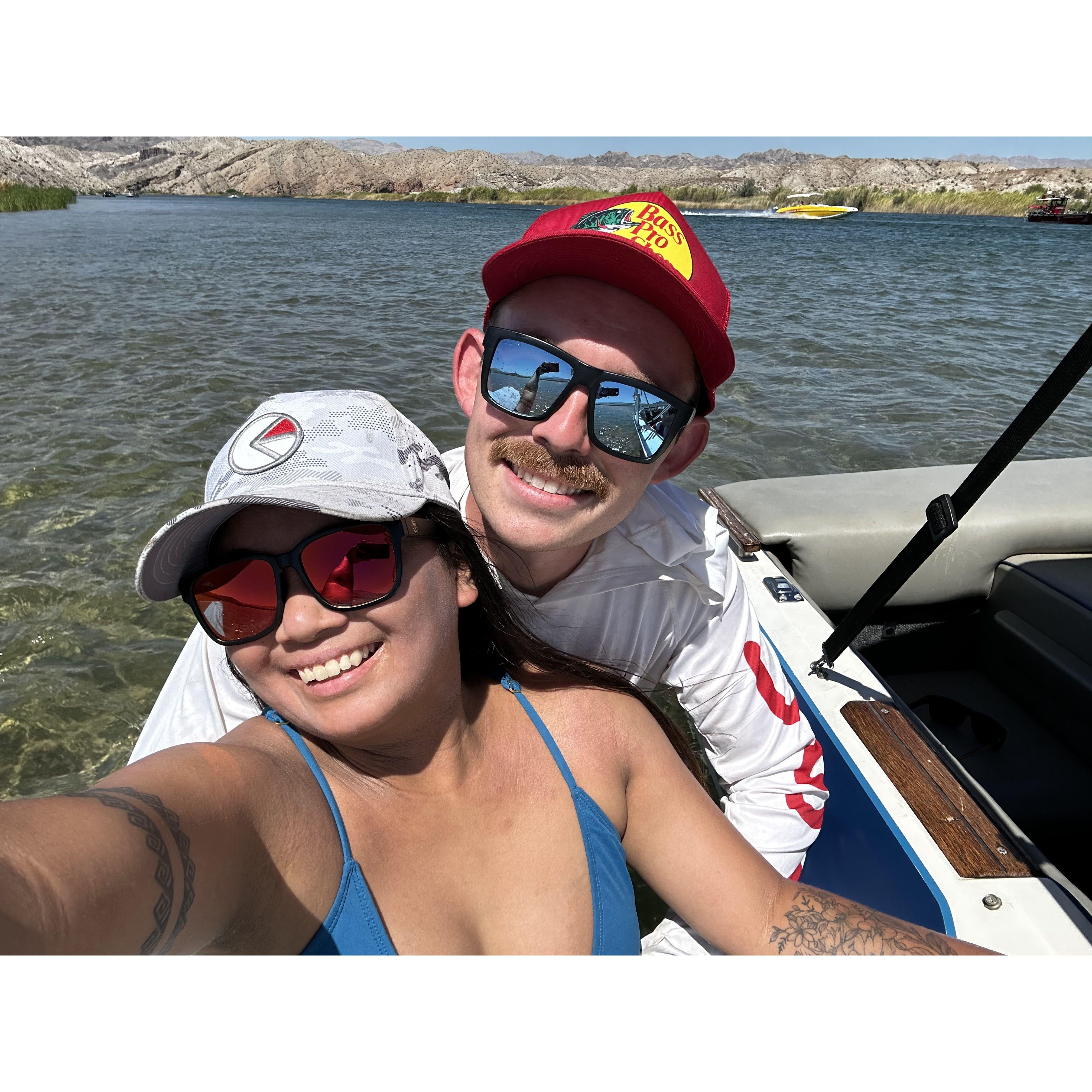 Day of proposing. We went on the lake to enjoy the sun. Darlyne had no idea.