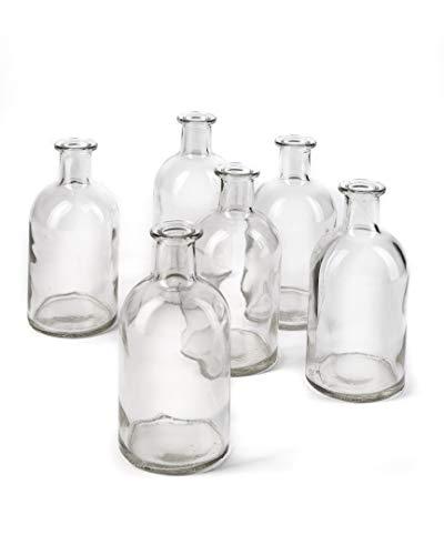 Bud Vases, Apothecary Jars, Decorative Glass Bottles, Centerpiece for Wedding Reception, Elegant Antique Decoration, Mini Flower Vases, Small Medicine Bottles for Home Decor (Clear, Set of 6)