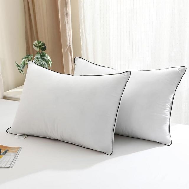 BPC Feather Down Pillows Queen Size Set of 2, Luxury Hotel Bed Pillows with 100% Organic Cotton Cover, Soft Support Surround Fill Polyester, Medium Firm for Back, Stomach or Side Sleepers 20"x30"