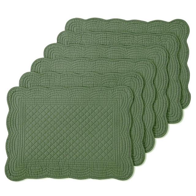 MABOZOO 100% Cotton Quilted Placemats Set of 6,Washable Cloth Table Placemats for Kitchen & Dining Table,Rectangular Olive Green Plate Mats
