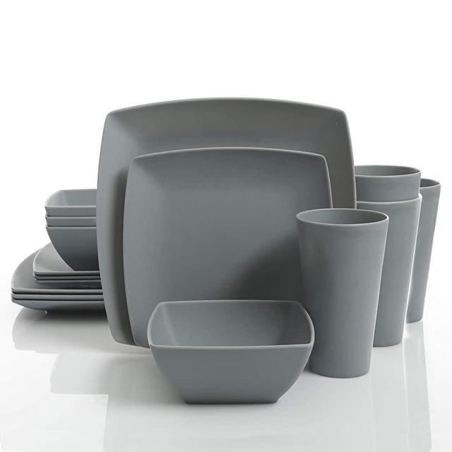 Gibson 99897.16R Soho Grayson Grey Matte 16 pc Plastic Melamine Dinnerware Set