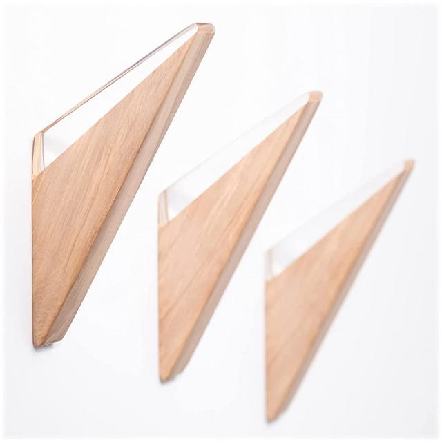 LINE+ARC The Wall Hook (Set of 3, Clear). Solid Olive Wood & Acrylic Resin. Mid-Century Modern, Minimalist, Scandinavian, Decorative entryway for Coat hat Towel. Fasteners Included. 25lb Weight Limit