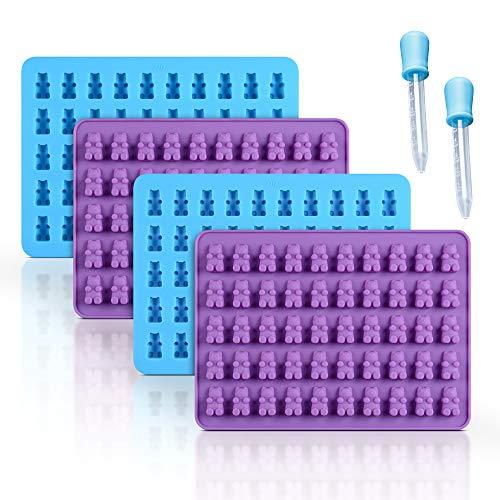CAKETIME  Gummy Bear Candy Molds Silicone - Chocolate Gummy Molds with 2 Droppers Nonstick Food Grade Silicone Pack of 4