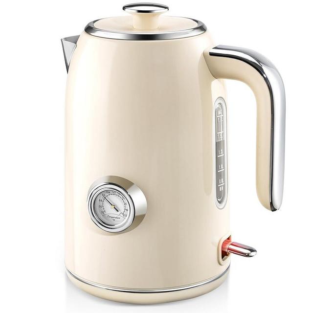 PUKOMC Electric Kettle, 1.7L Stainless Steel Tea Kettle with Temperature Gauge, 1500W Water Boiler with LED Light, BPA-Free, Auto Shut-Off and Boil-Dry Protection (Beige) Visit the Pukomc Store