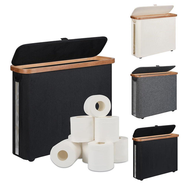 Toilet Paper Storage Basket with Lid - The Ultimate Bathroom Organizer, Free Standing Toilet Paper Holder for Up to 9 Mega Rolls, Toilet Tissue Storage Bin with Handle for RV Closet, Black