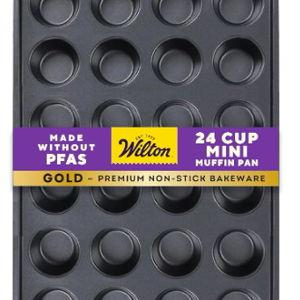 Wilton Gold Non-Stick 24-cup Mini Muffin Pan, Stainless Steel Bakeware, 16 x 10 x 1 in.