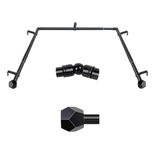 TONIAL 3/4 Inch Bay Window Curtain Rods, 36-72 Inch Center Rod for window (24 to 68 Inch), 20-36 Inch Side Rods for windows (16-32 Inch), Telescoping Drapery Rods, Geometric End, Black