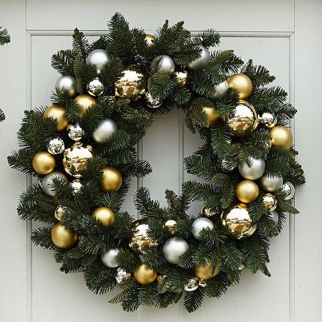 Ornament & Pine Wreath, Gold & Silver - 24"W