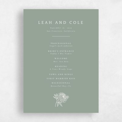 Sage, Green Wedding Program - Peonia