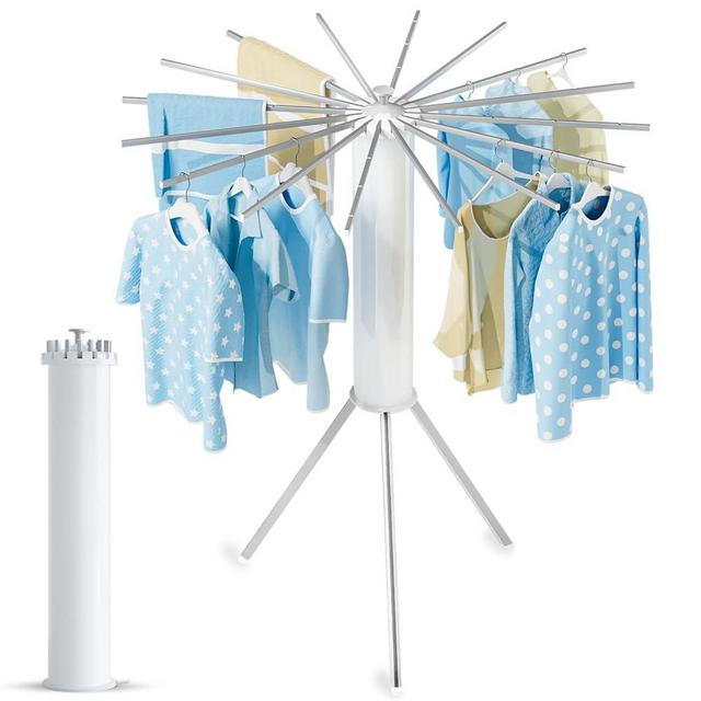 JAUREE Tripod Clothes Drying Rack Foldable, Laundry Drying Rack Collapsible, Portable Clothing Drying Rack Folding Indoor, Octopus Space Saving Laundry Stand with 16 Extendable Aluminum Rods