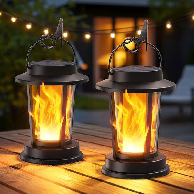 TuyLuxe Solar Lanterns Outdoor Waterproof, Upgraded Flickering Flame Solar Lights Outdoor, Solar Powered Lanterns Decorative, Hanging Solar Lantern for Garden Yard Patio Path Porch Tree Decor 2 Pack
