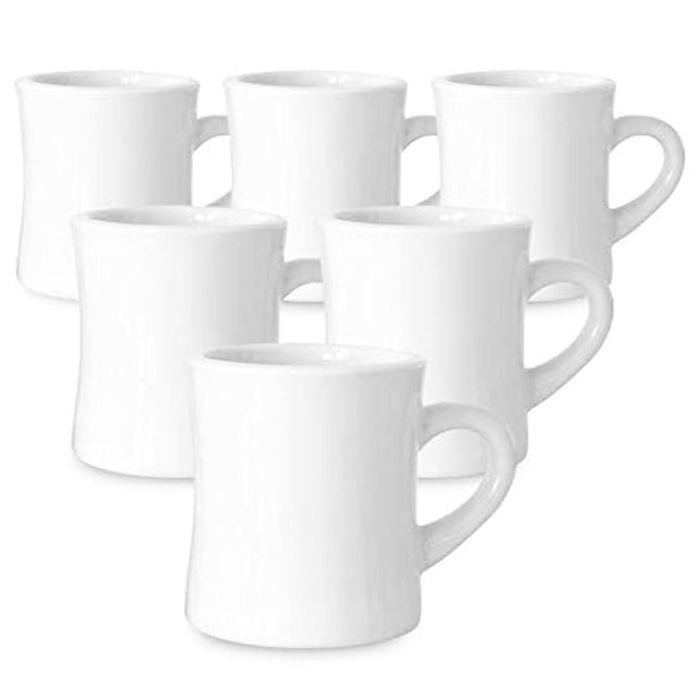 Serami Diner Coffee Mugs – Set of 6 Classic 11oz Ceramic Cups – Thick, Heavy Stoneware – Crisp White Color – Dishwasher & Microwave Safe