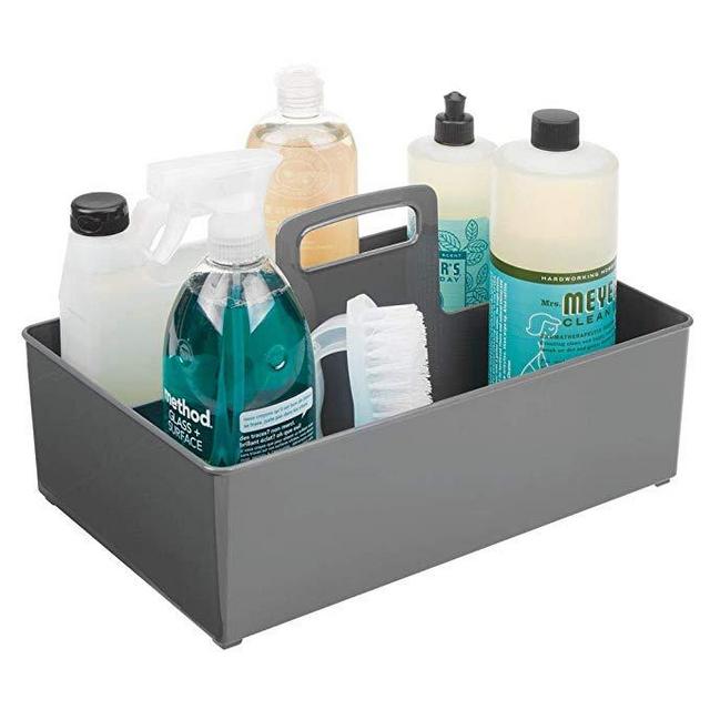 mDesign Plastic Portable Storage Organizer Kitchen Caddy Tote, Divided Basket Bin with Handle for Ketchup, Mustard, Napkins, Condiments, Sauces - Store in Cabinets, Countertops - Charcoal Gray