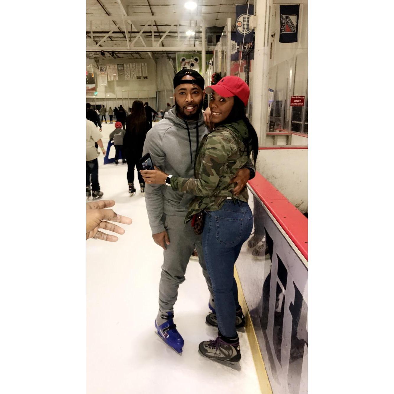 Our very FIRST pic together! Also, my first time ice skating as an adult. (fun and tragic)