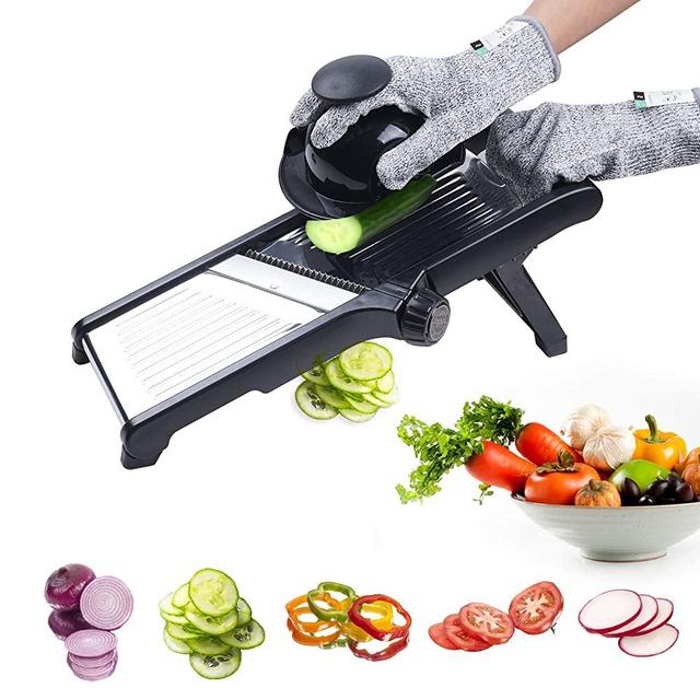 Mandoline Slicer for Food and Vegetables, Adjustable Kitchen Slicer Veggie Cutter for Potato Onion Tomato and Salad, French Fry Cutter, Vegetable Chopper with Gloves Brush