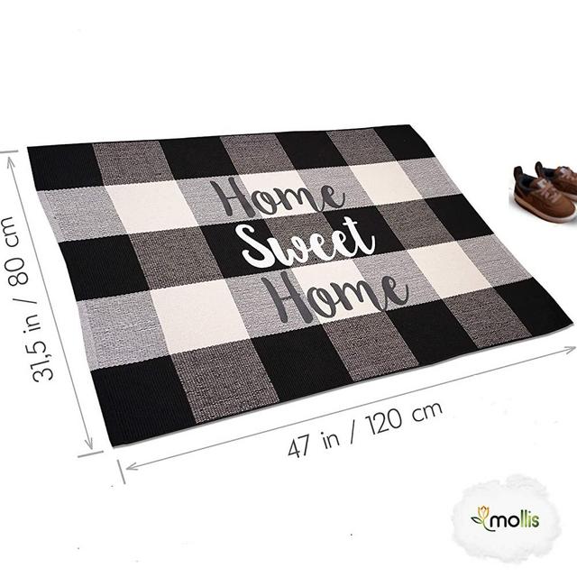 2 Sizes Buffalo Plaid Rugs Black and White Cotton Checkered Rug Welcome Door Mat Rug for Kitchen Carpet Bathroom Outdoor Porch Laundry Living Room Braided Mat Washable Buffalo Check (31.5" x 47")