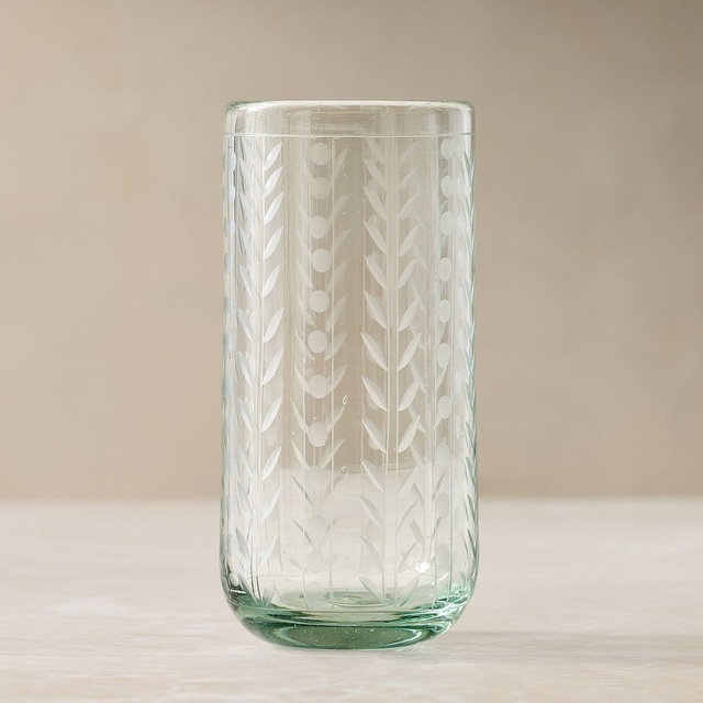 Pierce & Ward Etched Tumbler, Recycled Glass, Clear, Set of 4
