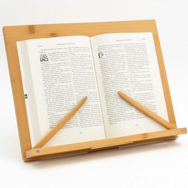 Craftilux Bamboo Book Stand for Reading Hands Free - Portable & Multifunctional Display Stand for Recipe, Cookbooks, Magazines, Tablets, Laptops - Adjustable Book Holder and Cookbook Stand for Kitchen