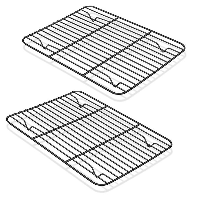 P&P CHEF Cooling Baking Rack Pack of 2, Stainless Steel Cooling Racks for Cooking Baking Roasting Grilling Drying, Dense Wires & Smooth Edge, Easy to clean, Black, 8.6" x 6.2"