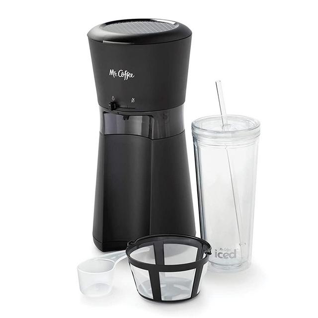 Mr. Coffee Iced Coffee Maker with Reusable Tumbler and Coffee Filter, Black, Frustration Free Packaging