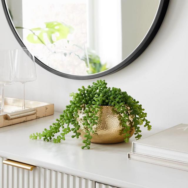 Hammered Metal Planter, Small Round, Polished Brass