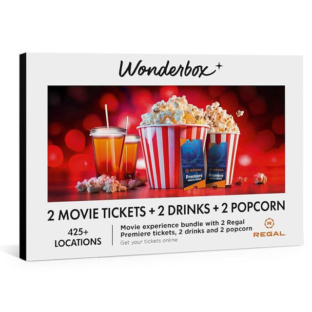 Wonderbox Regal Movie Gift Box, 2 Tickets, 2 Drinks & 2 Popcorn, Movie Night Experience for 2, Valid at 425 Locations
