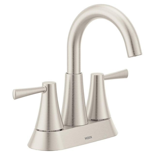 Moen Ronan Spot Resist Brushed Nickel Two-Handle 4" Centerset Modern Bathroom Faucet with Push-Down Drain, 84022SRN