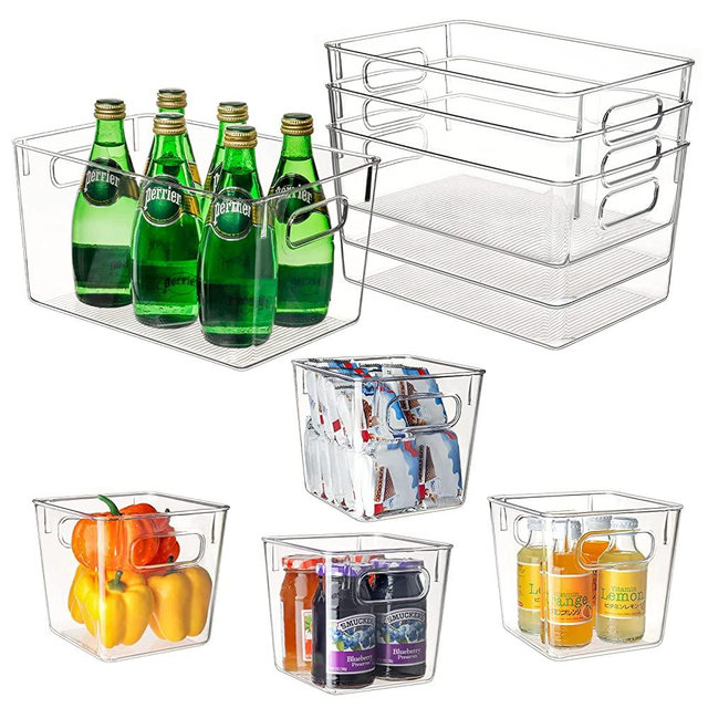 Clear Plastic Storage Bins, 4 Large and 4 Small Pantry Organization Containers for Organizing Kitchen, Freezer, Food Snack Cabinet, Fruit, Vegetables, Bathroom, Countertop, Office