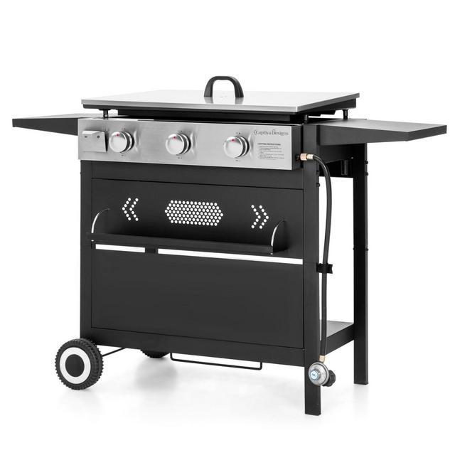 Garden GROTTO 27" Flat Top Grill - 3-Burner Propane Griddle with Ceramic Coated Cast Iron, 33,000 BTU for Outdoor Cooking and Barbecues
