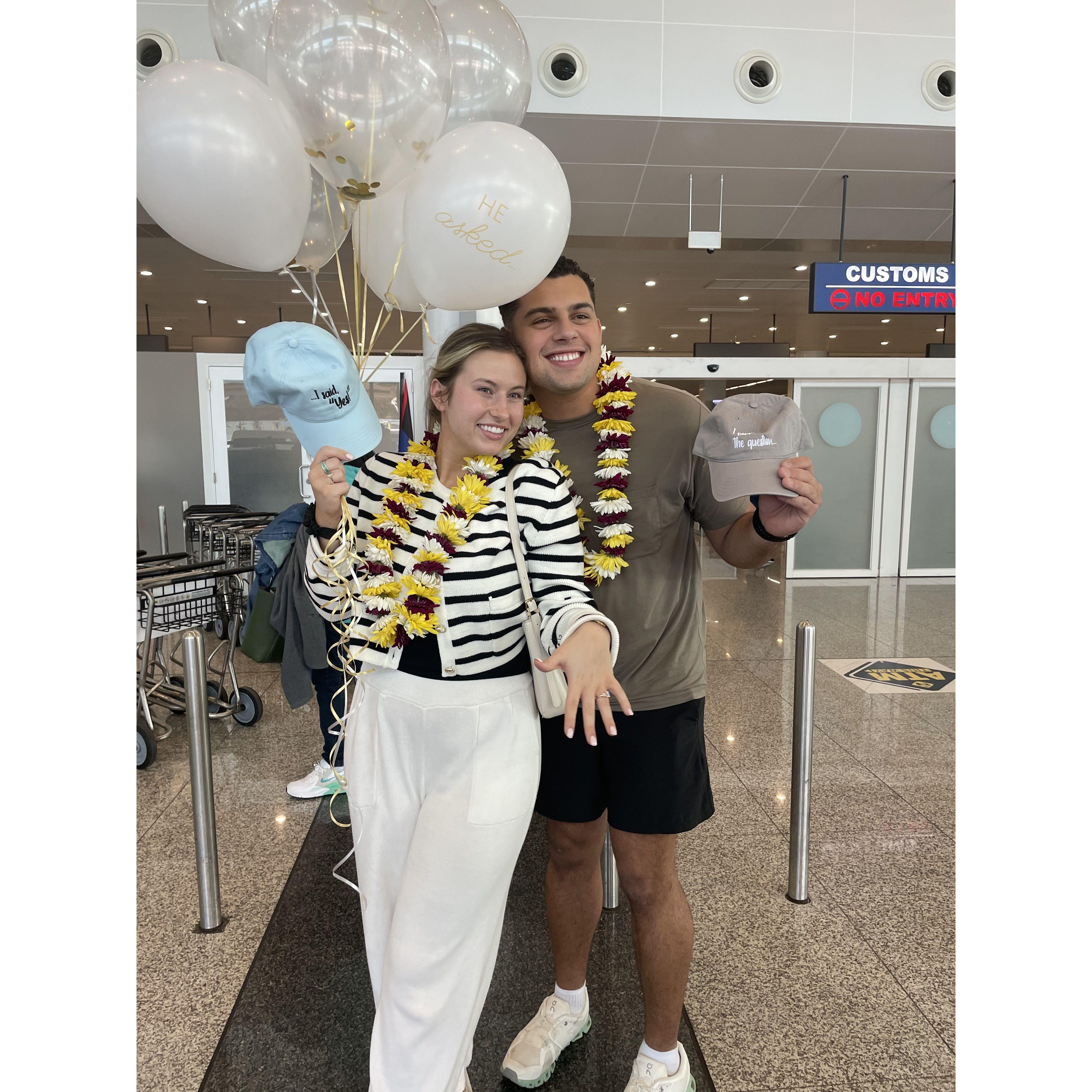The day after he proposed, Gio  arranged a suprise trip to meet BOTH of our families in Antigua!