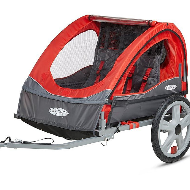 Instep Sync and Take 2 Bike Trailer for Kids, Single and Double Seat Options, 5-Point Harness, Folding Frame, Quick Release Wheels, Easy Storage, With Bug Screen & Weather Shield, Bike Attachment