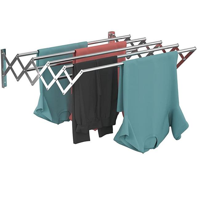 Wall Mounted Clothes Drying Rack,Stainless Steel Accordion Retractable Drying Rack for Laundry Room/Bathroom Tower，Easy to Install 31-inch Rod, 120 lbs Large Capacity- Indoor and Outdoor Use