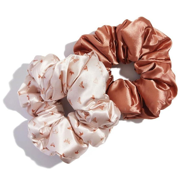 Kitsch x Disney Satin Scrunchies for Women - No Crease Hair Ties for Girls | Big Scrunchies For Women with All Hair Types and Textures, Perfect for Day or Night - 2 Pcs, Desert Crown