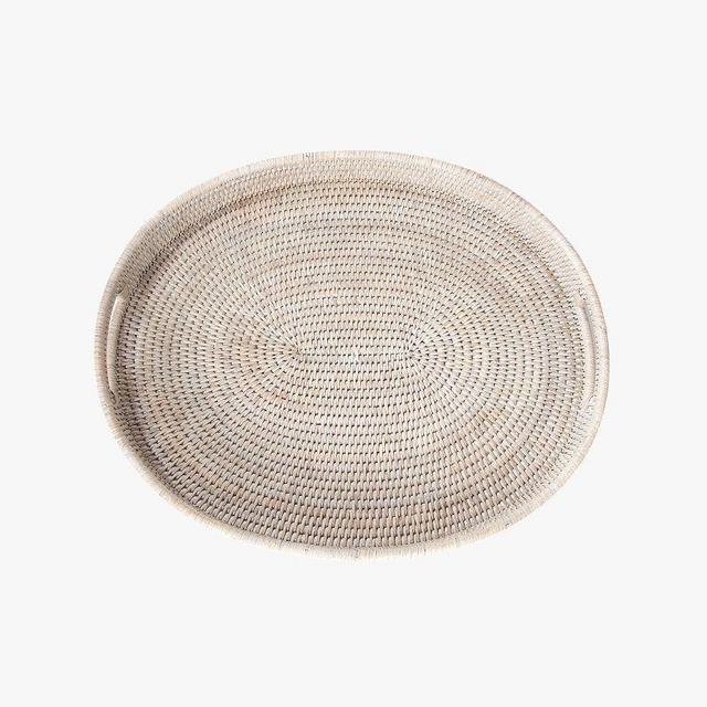 Tava Handwoven Rattan Oval Serving Tray, 10"W, White Wash