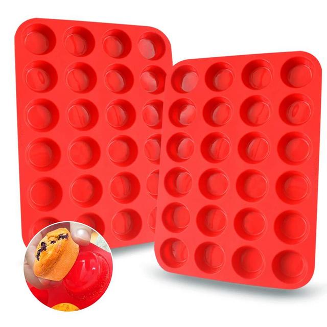 Walfos Mini Silicone Cupcake Pan Set, 2-Piece Mini 24 Cups Muffin Pan, BPA Free and Dishwasher Safe, Non-stick Silicone Baking Pan, Great for Making Muffin Cakes, Fat Bombs