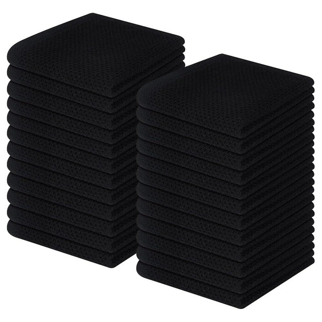 Homaxy 100% Cotton Waffle Weave Kitchen Dish Cloths, Ultra Soft Absorbent Quick Drying Dish Towels, 12 x 12 Inches, 24-Pack, Black
