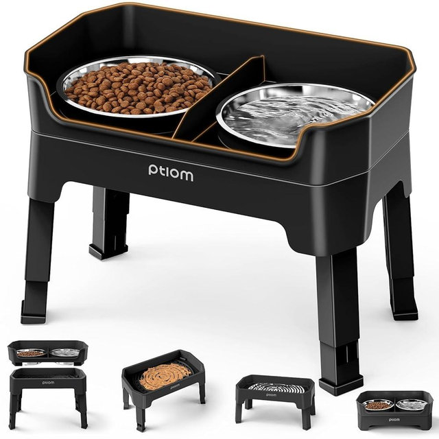KPWACD 3-in-1 Elevated Dog Bowls Mess Proof Raised Slow Feeder Dog Bowls, 4 Height Adjustable Stand Licking Plate with 2 56oz Stainless Steel Doggy Food Dish for Small Medium Large Pets
