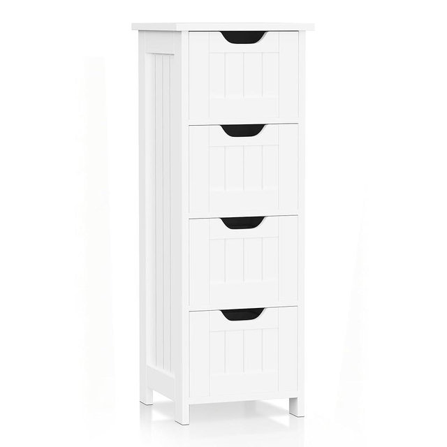 SUPER DEAL Small Bathroom Storage Cabinet with 4 Drawers, Freestanding Narrow Wooden Side Storage Organizer for Bathroom Hallway Living Room, White