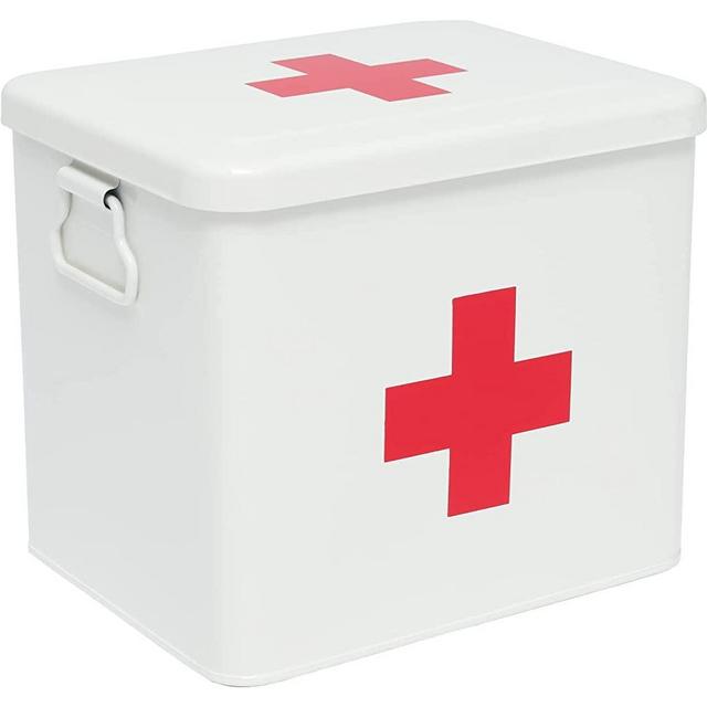 Xbopetda First Aid Kit, First Aid Medicine Supplies Bin - 2-Tier Metal Medicine Storage Tin, First Aid Box with Removable Tray for Home Emergency Tool Set-White