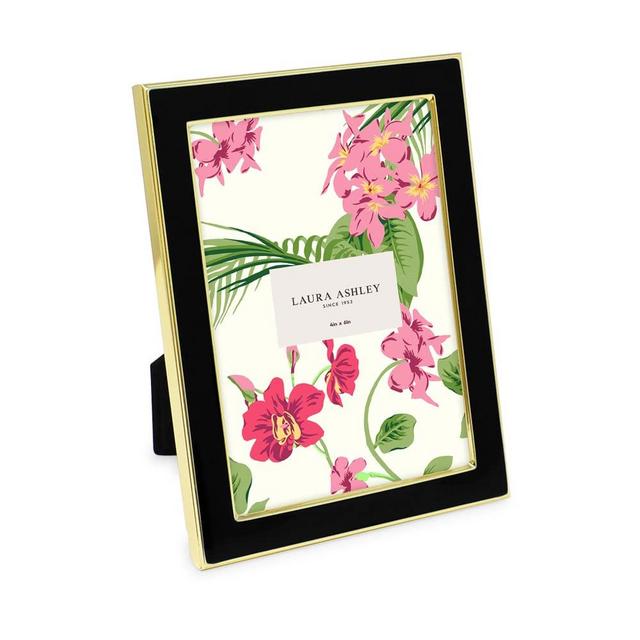 Laura Ashley 4x6 Black Enamel Picture Frame, Gold Metal Edge with Easel, for Countertop, Counterspace, Tabletop Display, Bookshelf, Desk, Wall Décor, Photo Gallery (4x6, Black W/Gold)