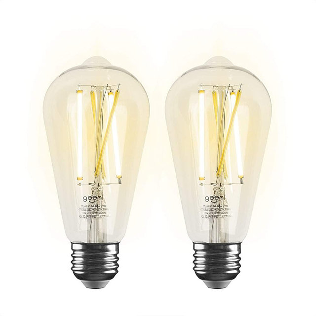 Geeni LUX Edison ST21 (ST64) Edison WiFi LED Smart Bulb, 2700K -6500K 8W, E26 Base, Dimmable, Tunable White Light, Compatible with Amazon Alexa & Google Assistant - No Hub Required- 2 Pack