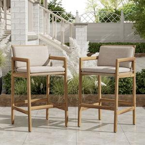 Gregorian Patio 30.3 Seat Height Acacia Wood Bar Stools With Cushions